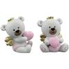Doni Bomboniere Nascita 12PZ Statuina A Forma di Orsetto Orsacchiotto Angelo Bimba Femminuccia Battesimo Primo Compleanno Bimbo con Coroncina E Ali Color Oro Cuoricino Rosa tra Le Mani Idee Regalo