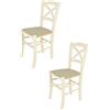 t m c s Tommychairs - Set 2 sedie modello Cross per cucina bar e sala da pranzo, robusta struttura in legno di faggio verniciata anilina bianca e seduta rivestita in tessuto colore canapa