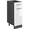 Vicco Mobiletto base per cucina R-Line, Bianco lucido, 30 cm | 1 Cassetto · Senza piano di lavoro · Piedini regolabili in altezza · 1 Anta · ✓ Liberamente combinabile