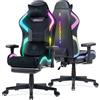 Dowinx Sedia da gioco con luci LED RGB, sedia da gioco ergonomica con poggiapiedi, supporto lombare massaggiante, sedia per computer per adulti e ragazzi, nero