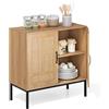 GIANTEX Credenza a buffet da cucina con 2 ante decorate in rattan, mensola regolabile in 3 posizioni, kit antiribaltamento, 80 x 38 x 81 cm, mobile per sala da pranzo, soggiorno (naturale)