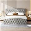 MCDSAJ Struttura per letto imbottita, 140 x 200 cm, letto imbottito full size, letto matrimoniale con testiera trapuntata a bottoni, letto con contenitore sollevabile, velluto grigio