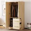 NNJN Armadio 70 x 40 x 135 cm, design a doppia anta con cassetti e scomparti, armadio per bambini, guardaroba singolo (colore legno)