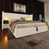 Moimhear Letto imbottito da 180 x 200 cm con comodino, lampada da lettura e funzione di ricarica USB Type-C, struttura del letto con sommiere in legno massello e metallo, velluto (panna, 180 x 200 cm)