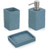Inbagno Accessori Bagno in Set Completo 3 Pezzi Effetto Pietra Turchese Cobalto, Kit Accessori appoggio, Include Dispenser, portaspazzolini e portasapone in Resina (Set 3)