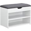 [en.casa] Panchina Portascarpe con Seduta Imbottita a Ribalta e Contenitore Interno Panca Scarpiera Salvaspazio con Scomparti Aperti per Ingresso 46x60x30 cm Bianco/Grigio
