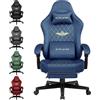 GTPLAYER Sedia Gaming Poltrona in Tessuto Ergonomica per Ufficio e PC 150 kg Regolabile e Girevole con Cuscino a Molle e Poggiapiedi, Blu