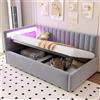 Trdlpyn Divano Letto Imbottito 90x200, Letto Singolo con illuminazione a LED e Contenitore Idraulico, Testiere Laterali con Posizioni Intercambiabili, Rete a doghe, Tessuto in velluto, Grigio Chiaro