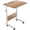 DlandHome 60 x 40 cm Tavolino Computer con Tavolino Regolabile in Altezza a Rulli con 4 Rotelle Bloccabili per Ufficio Camera da Letto,con Slot per Tablet, Quercia