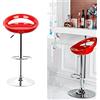 TUITUI Set di 2 Sgabelli da Bar in Plastica ABS, Seduta 43×43×26 cm, Altezza Regolabile 81-101 cm, Supporto Lombare e Poggiapiedi (Rosso)