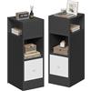 EUGAD Set di 2 Comodino Stretto, Comodino con 2 Scomparti a Giorno e Cassetto, Tavolino da Notte 25x30x66cm, Mobile Salvaspazio per Camera da Letto, Soggiorno, in Truciolato, Rovere, 0010CTG-2
