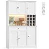 FirFurd 180 cm Credenza Cucina Alta con Presa di Corrente Bianco | Mobile Cucina a Luci LED Multicolori｜Credenza a Portabottiglie Rimovibile｜Ripiano Regolabile,6 Ante e 1 Cassetto｜100x39x180cm