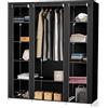 LANTUS Armadio Guardaroba Con Barre Porta Abiti,Organizzatore Portascarpe Mobiletto Bagno Ingresso, Armadio in Tessuto Pieghevole Guardaroba in Tessuto,175 * 150 * 45 cm (nero - aggancio centrale)