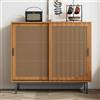 Merax Credenza - Cassettiera stabile con ante scorrevoli in rattan, portata 50 kg, noce, 100 cm, pratico armadietto per soggiorno o cucina