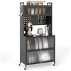 COSTWAY Credenza Alta per Cucina con 6 Ripiani e 4 Ante a Ribalta Traslucide, Mobile Cucina con Ruote e Panello a Ganci, Armadio Cucina Porta Microonde, per Soggiorno (Grigio, 80 x 40 x 160 cm)