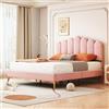 Goeria Letto matrimoniale imbottito 140 x 200 cm, struttura a doghe e testiera, letto per adulti e ragazzi in tessuto di velluto delicato sulla pelle (rosa)