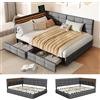 BSMGSGN Divano Letto Singolo 140x190 cm con LED, USB e 2 Cassetti, Letto Imbottito a L in Tessuto di Lino Grigio, Letto con Contenitore Moderno e Funzionale per Camera da Letto, Senza Materasso