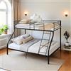 FetiNes Letto a Castello Metallo 3 Posti Letti per Adulti con Rete a Doghe, Barriera Anticaduta 200cm x 140/90cm Nero