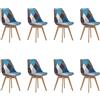 HJhomeheart Set di 8 Sedie da Pranzo in Tessuto Patchwork con Cuscino del Sedile e Gambe in Legno Massello per Sala da Pranzo, Soggiorno, Cucina, ecc. (Blu Patchwork)