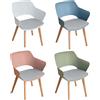 JZGORC Set di 4 Sedie da Pranzo Moderne, Sedia da Pranzo in Stile Nordico con Braccioli, Gambe in Faggio, Sedia da Cucina Imbottita in Plaid di Lino - Bianco+Rosa+Verde Chiaro+Azzurro