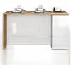 WHOUS Isola Cucina SOLE con 2 Ante, Tavolo da Pranzo e Piano di Lavoro, Ideale per Open Space e Spazi Ridotti, 160x90x90 cm, Bianco Lucido e Rovere