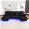 Lubvtti Divano moderno a U con illuminazione ambientale a LED e porta USB+TYPE-C,divano 4 posti con 4 cuscini di lusso e schienale ergonomico di alta qualità,Velluto,Nero