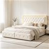 EZSSW Letto Matrimoniale Contenitore 160x200 Bianco Sporco, Letto Moderno in PU con Testiera Regolabile, Luci LED RGB, 4 Cassetti Laterali e Ricarica USB Type-C