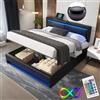 Autheria Letto Matrimoniale con Contenitore 140x200 cm con LED e USB(Supportato Senza Fili), Letto una piazza e mezza con Testiera e Vano Portaoggetti, Letto Contenitore con rete a doghe, Struttura Letto in PU