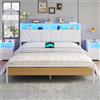 Brinlawb Letto Imbottito 160x200 cm, Struttura letto con Luce LED e Stazione di Ricarica (2 Prese CA 2 Porte USB) Letto Matrimoniale con testiera e pediera, Facile da montare, Moderno, Bianco