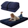bananair Futon Giapponese 1 Persona Comodo e Spesso, Prodotto in Francia, Sfoderabile, Ideale come Materassino Pieghevole, Tatami Giapponese-Letto Singolo, Cinghia di Fissaggio inclusa (90x190 cm, Blu Scuro)