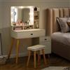 CLIPOP Toeletta da Trucco con Luci LED Hollywood, Tavolo da Trucco con 2 Cassetti e conservazione chiusa,Sgabello Imbottito, Postazione Trucco per Camera da Letto