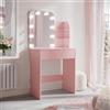 SIRHONA Tavolo da trucco con specchio a LED con luminosità regolabile, con specchio, 1 cassetti e 2 ripiani, stile moderno, rosa