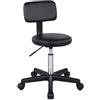 SONGMICS LJB82B - Sgabello da lavoro con ruote, in PU, con schienale regolabile in altezza continua, girevole a 360°, colore: Nero