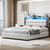 FOERPL - Letto con cassetti, 160 x 200 cm con spazio di archiviazione, LED, ricarica wireless, testata imbottita - Letto matrimoniale per adulti (bianco spezzato C)