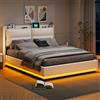 Julyue Letto a LED, 160 x 200 cm, con illuminazione a LED e schienale, idraulica, in legno, per letto matrimoniale, floating bed frame, beige, senza materasso (160 x 200 cm)