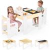 Lischwert Set tavolo multifunzionale 4 in 1 per bambini: piano rimovibile con lavagna e lavagna bianca, incluse 2 sedie in legno massello, ideale per disegnare, imparare e giocare