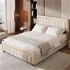 MIOOSUT Letto imbottito in velluto 160x200 cm, letto con contenitore, design verticale a righe, letto con contenitore per ragazzi con contenitore idraulico sotto il letto, in velluto, senza materasso