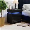 Rcynview Comodino con Striscia Luminosa di Luci a LED Multicolore Variabile Comodini Camera da Letto Moderni con 2 Cassetti e Portaoggetti con Patta Superiore 45x35x52cm Tavolino Salvaspazio Nero Effetto Legno