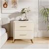 Yeutre Set di 2 Comodini in Velluto Beige con 2 Cassetti, Base in Metallo Dorato, Tavolino da Salotto o Camera, 40 x 40 x 50 cm (Velluto Beige+2 Cassetti, 2pz)
