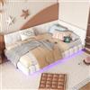 boorbin Letto giornaliero, divano letto, letto con rete a doghe (senza materasso), 16 colori, luce ambientale, porta USB, tipo C, materiale comodo, finta tessuto non tessuto (bianco, 90 x 200 cm)