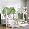 Moimhear Letto per bambini, 90 x 200 cm, in legno massiccio (Bianco+2 Cassetti+Portaoggetti)