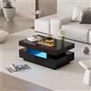 MURUL Tavolino da salotto, superficie lucida, con striscia luminosa a LED, ampio spazio di archiviazione, quattro cassetti anteriori e posteriori (nero)
