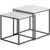 NMK HOME Tavolino da salotto 50x50 cm, set di 2 tavolini quadrati effetto marmo, gambe in metallo nero, design industriale salvaspazio per soggiorno, camera e zona relax