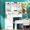Ereousa Toeletta da Trucco Moderna con Specchio LED e Sgabello, Tavolo Make-up con 6 Cassetti, 6 Ripiani e Guida Video, Bianco 36×80×131 cm H05728