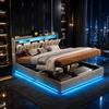 CXHLXYR Letto Matrimoniale con Contenitore 140x200 cm, Letto Imbottito con illuminazione a LED e USB, letto matrimoniale imbottito,Letto Baule Testiera con Funzione di Stoccaggio, Velluto Grigio