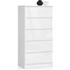 AKORD Cassettiera K60 con 5 Cassetti | Credenza Alta | Moderna Mobiletto per Soggiorno Sala da Pranzo Camera da Letto Corridoio Bagno | Armadio Cameretta | 60x121x40 cm, 39kg | Bianco/Bianco lucido