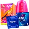 Durex Play Excite Me Ride e Vibe Masturbatore Vibrante Uomo Impermeabile Flessibile + Preservativi Settebello Jeans in Lattice Lubrificati Scatola da 3 Profilattici - Set da 2 prodotti