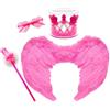 realGOOS Set da sposa corona e scettro bacchetta rosa con piselli + occhiali a forma di cuore + ali d'angelo con piume per la festa sexy di addio al nubilato sposa hot gadget per adulti 18+