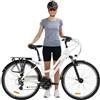 ATTABO Bicicletta da trekking da donna con telaio da 17|19 Bici Donna con Manubrio ergonomico Bici Trekking con ruote da 28 con portapacchi posteriore Campanello catarifrangenti Bianco|Blu
