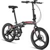 Licorne Bike Phoenix 2D Cross - Bicicletta pieghevole in alluminio, 20 pollici, freno a disco, pieghevole, da uomo e da donna, a 7 marce, telaio in alluminio (ruote Mag Wheels, antracite/rosso)
